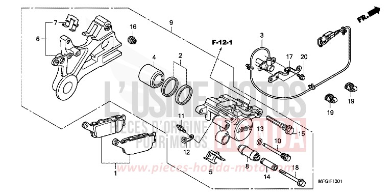 REAR BRAKE CALIPER (CB600FA/FA3) for CB600F Hornet ABS PEARL ACID YELLOW (Y205) from 2010
